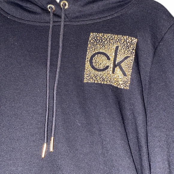 CK Rhinestone Logo Hooded Sweatshirt Dress - Picture 3 of 8